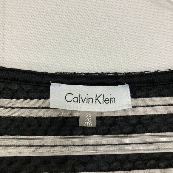 Calvin Klein Top size 2X Black White Striped Mixed Media Preppy Office Popover - Picture 7 of 11